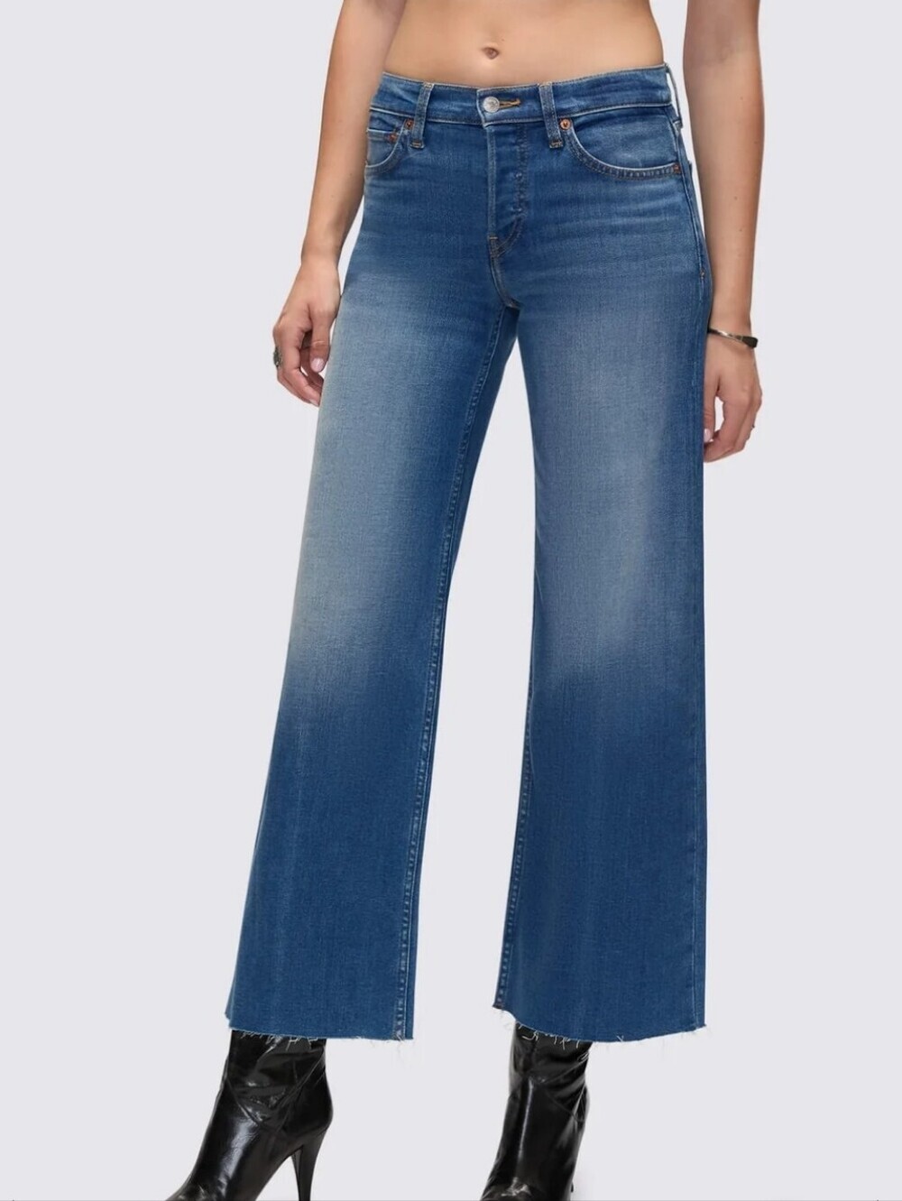 Re/done Mid-rise Wide Leg Crop 29 Medium Wash Button Fly